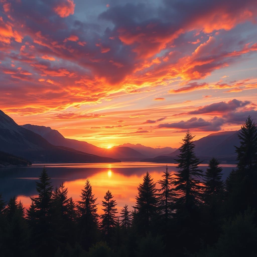 Sunset Over Lake: Detailed Matte Painting