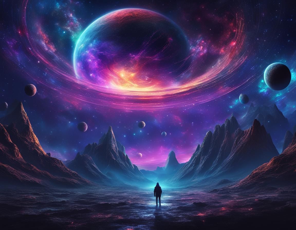 Cosmic Nebula Scene with Starship Landing