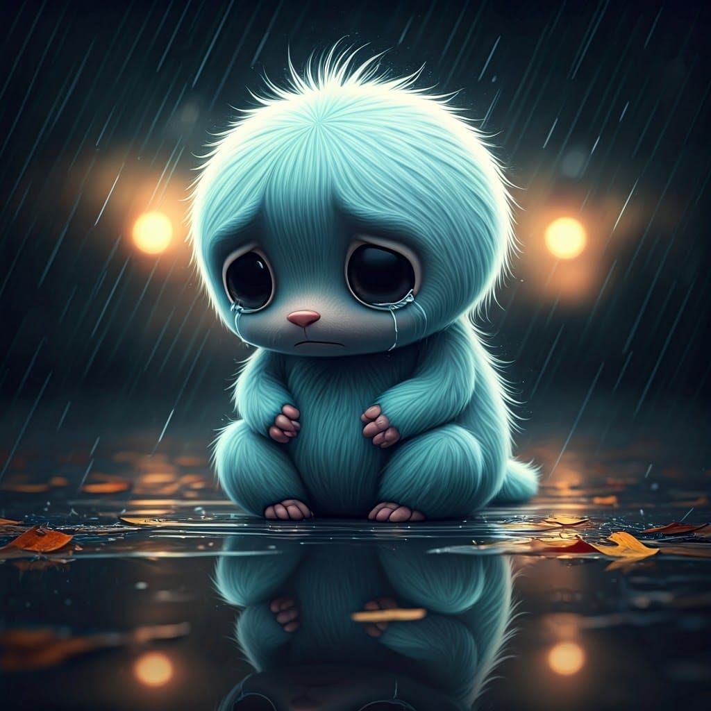 Melancholic Creature in Rain, Digital Art