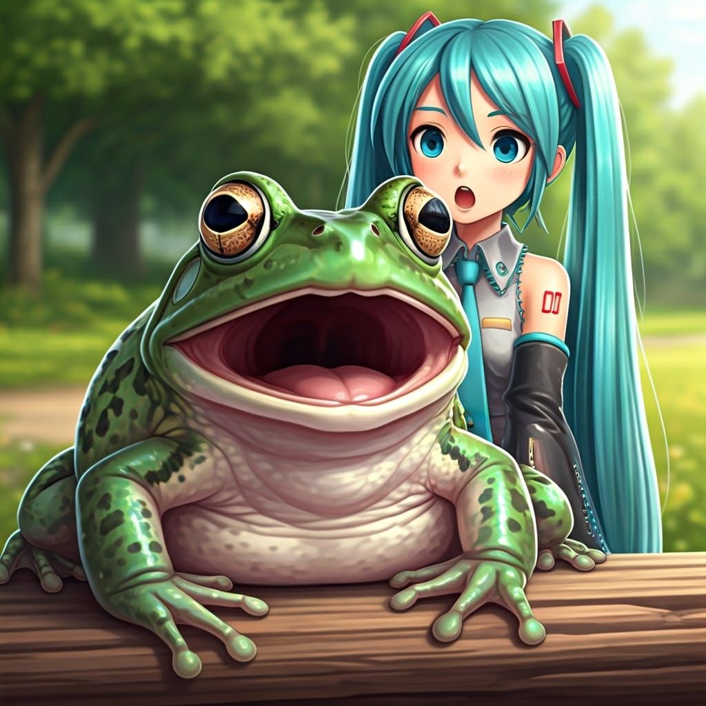 Surprised Frog Meets Hatsune Miku Outdoors