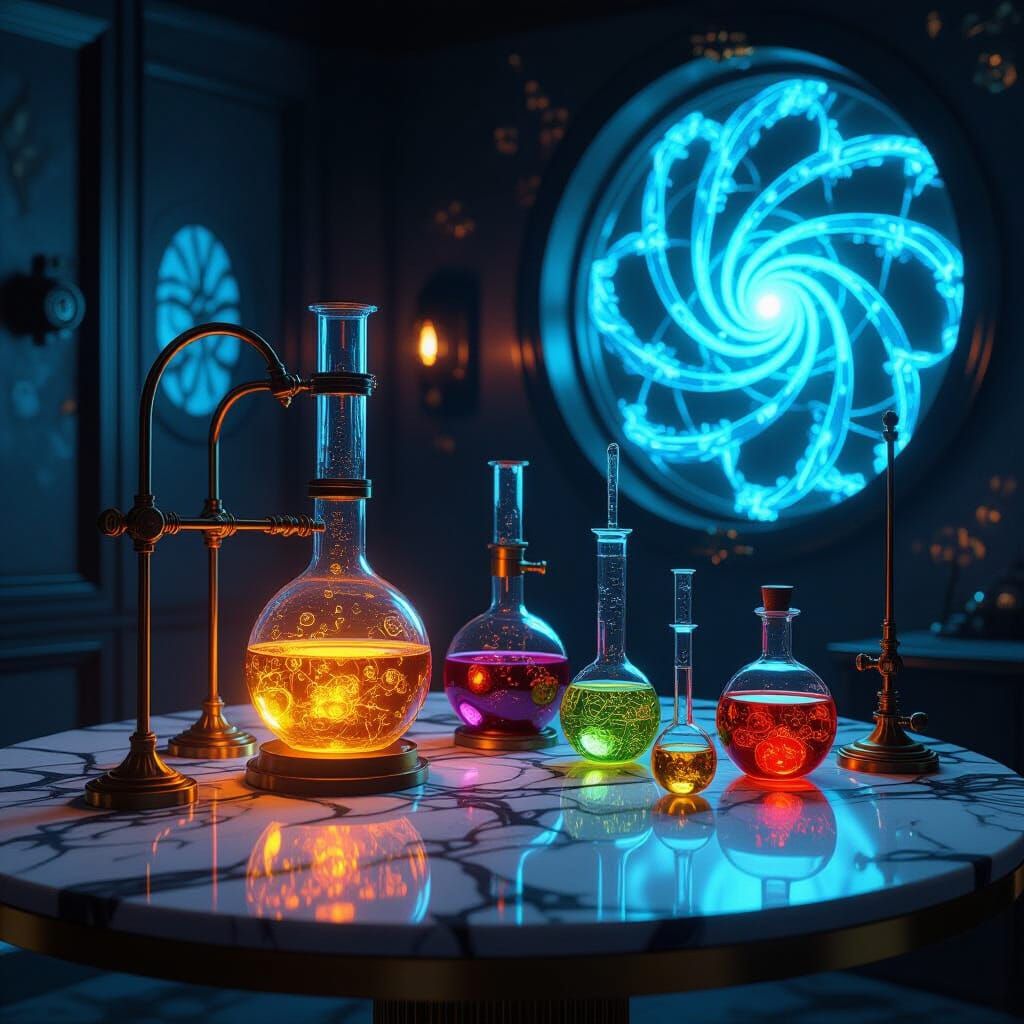 Futuristic Deco Lab with Glowing Chemicals