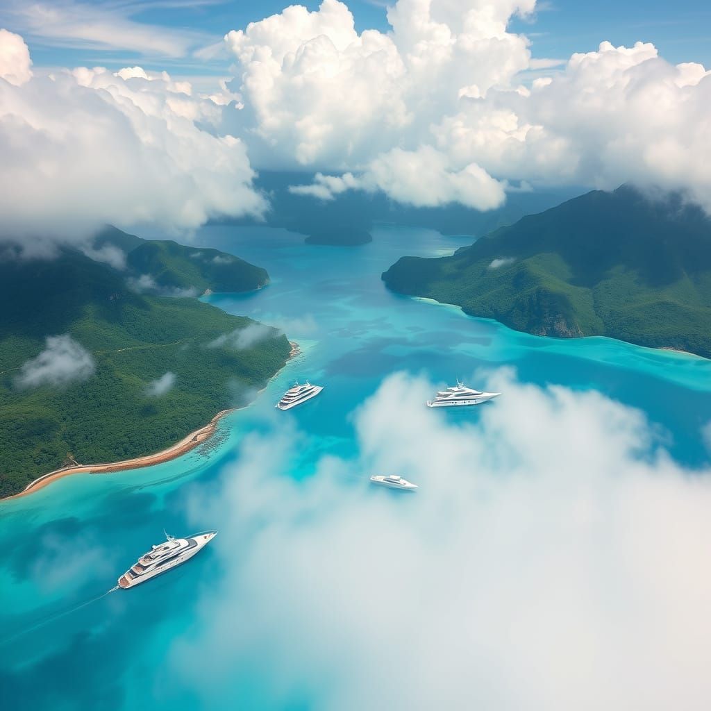Lagoon View with Yachts in Dreamy Landscape Style
