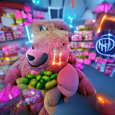 Happy Bear in Neon Candy Store, 3D Render