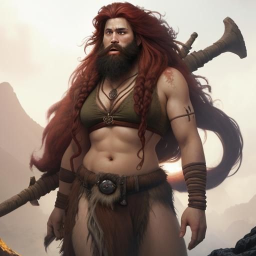 Bearded Dwarf-Woman Warrior in Watercolor Fantasy Art