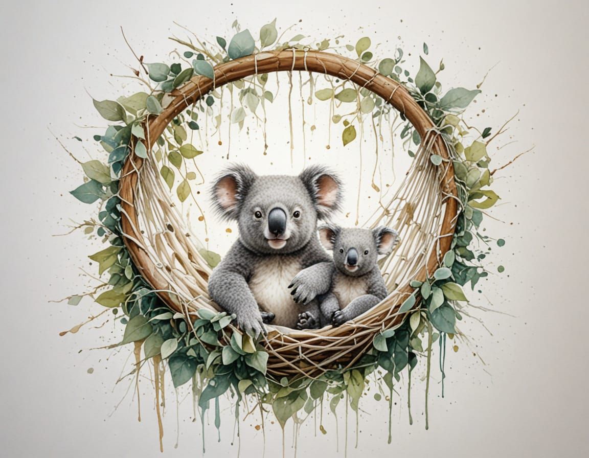 Koalas Relax in Eucalyptus Rainlight After Shower