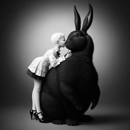 Surreal Photo of Boy Kissing Giant Rabbit