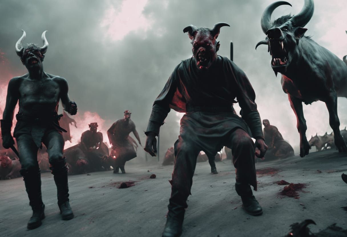 Surreal Apocalyptic Scene: Satan Destroys Parking Lot