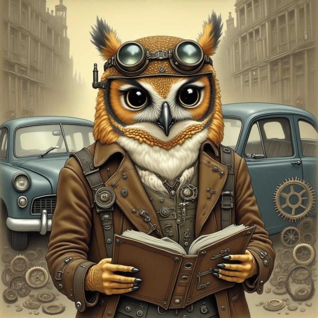 Steampunk Owl Mechanic Close-Up