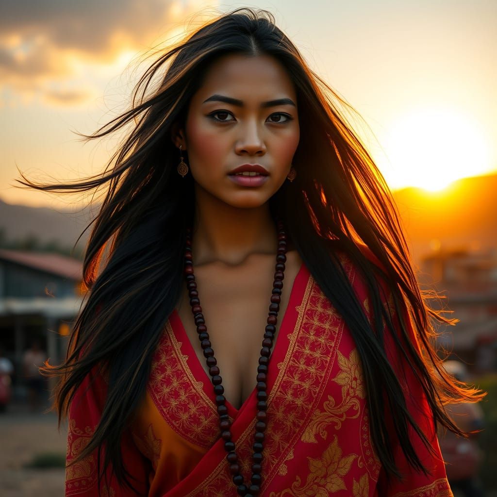 Cuban Woman in Mountain Village, Art Nouveau Portrait