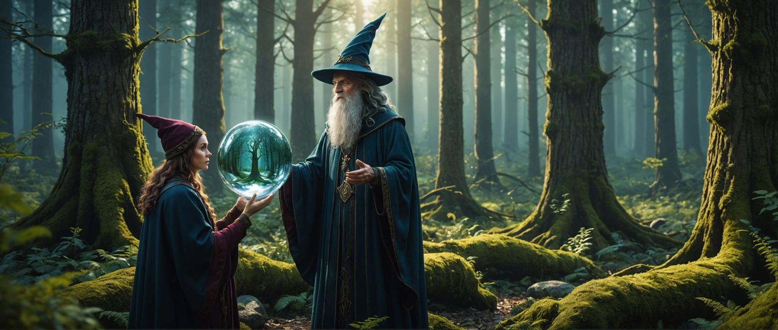 Wizard Views Forest in Crystal Ball, Detailed Matte Painting
