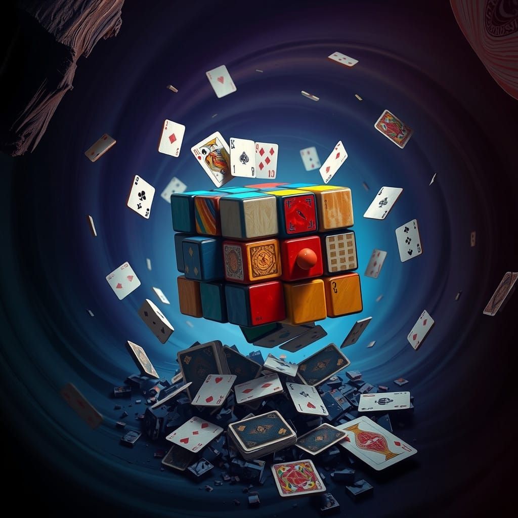 Surreal Cubist Fusion of Puzzle and Chance