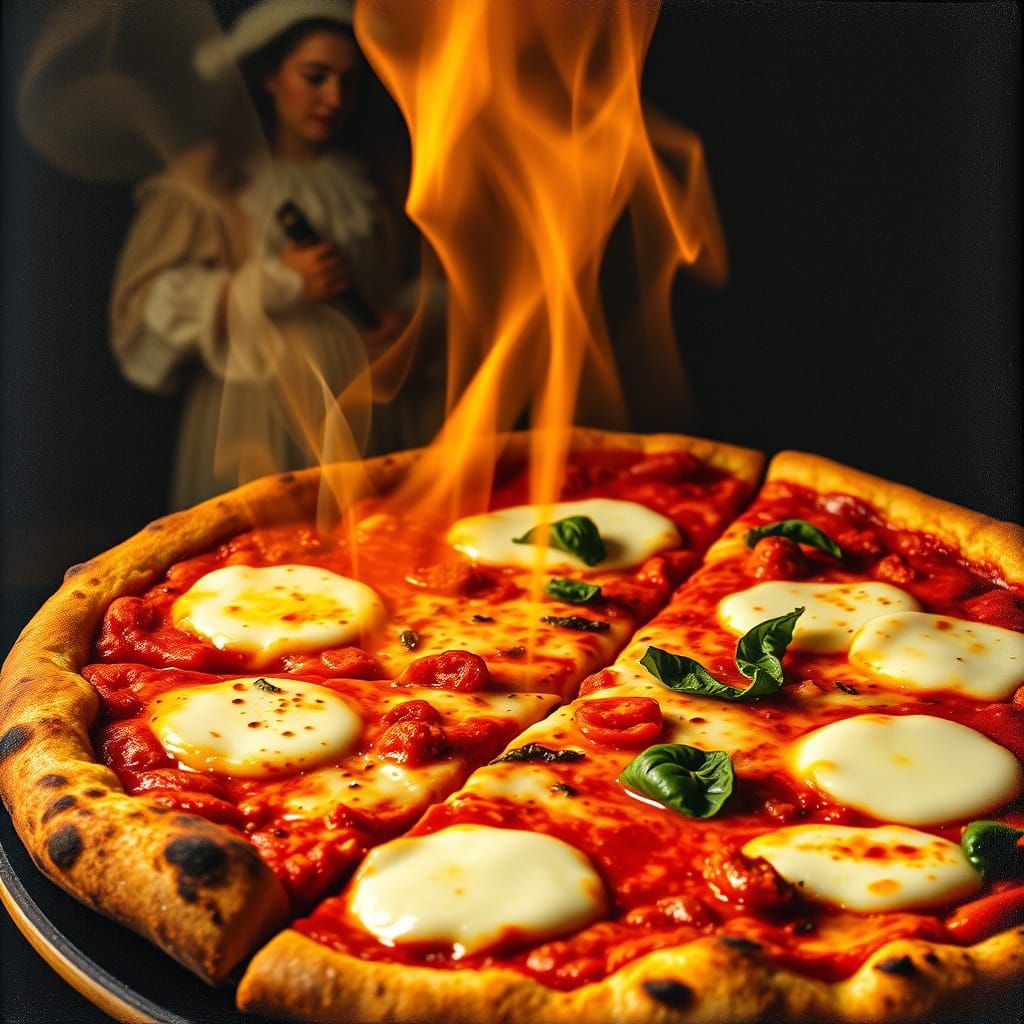 Italian Pizza with Dramatic Lighting in Baroque Style