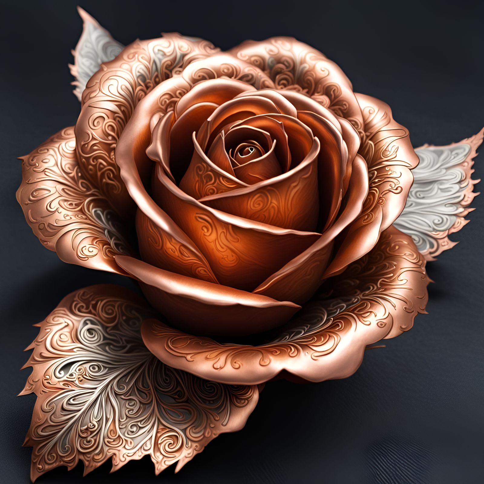 Detailed Copper Rose with Metallic Shine