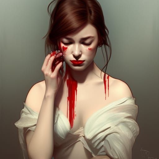 Crying Princess Portrait in Art Nouveau Style