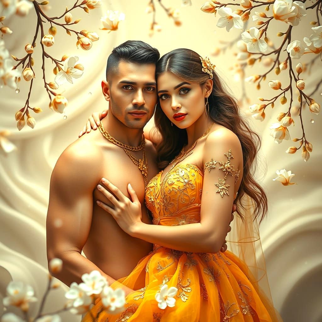 Stunning Romantic Lovers in Golden Love Scene