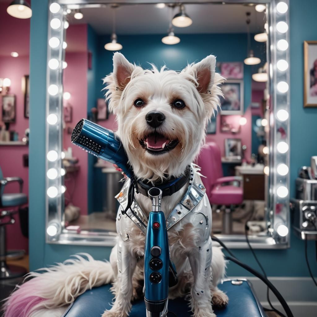Hyper-Realistic Punk Dog Portrait in Canine Salon