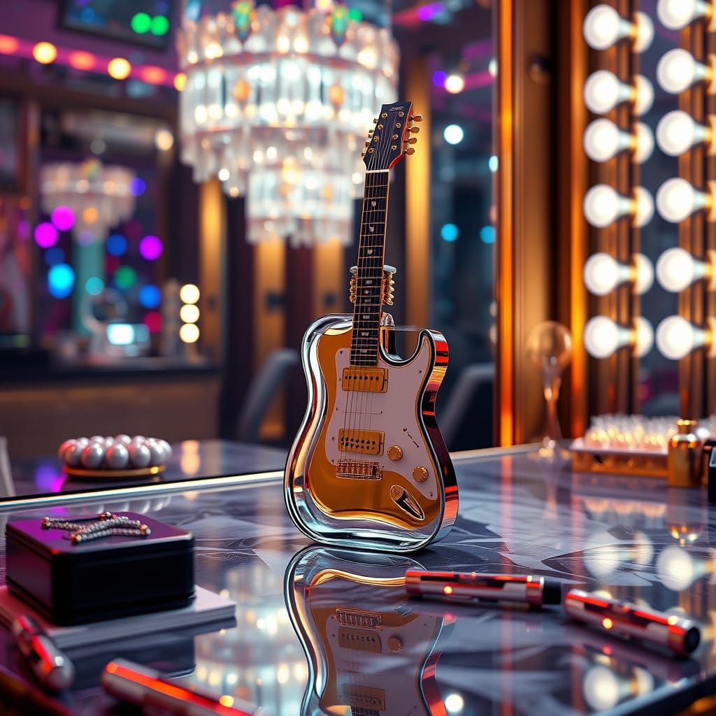 Luxurious Electric Guitar Perfume Bottle in a Glittering Dre...