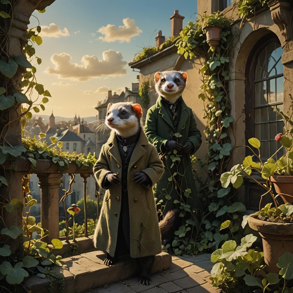 Surreal Ferret in Long Coat, Cinematic Still