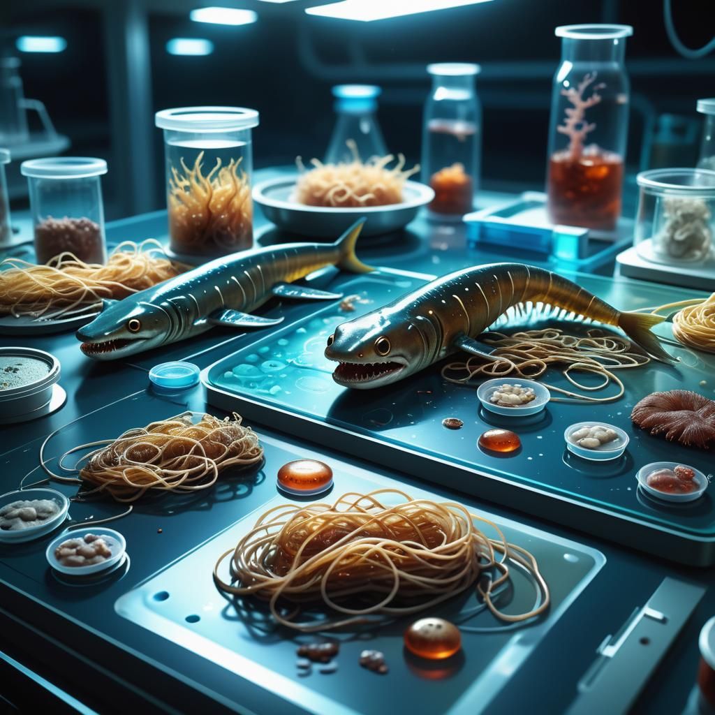 Eerie Alien Specimens in Futuristic Lab, Xenobiology Illustr...