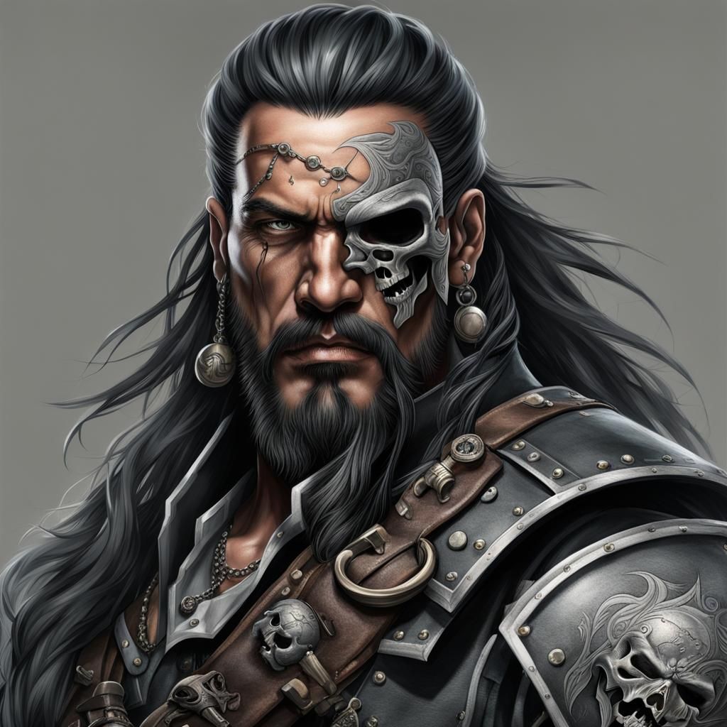 Muscular Pirate with Skull Tattoo in Pathfinder Style