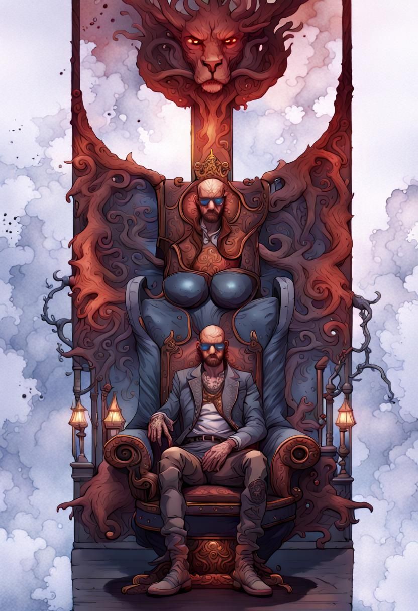 Brooding Man with Tattoos on Throne, Matte Painting