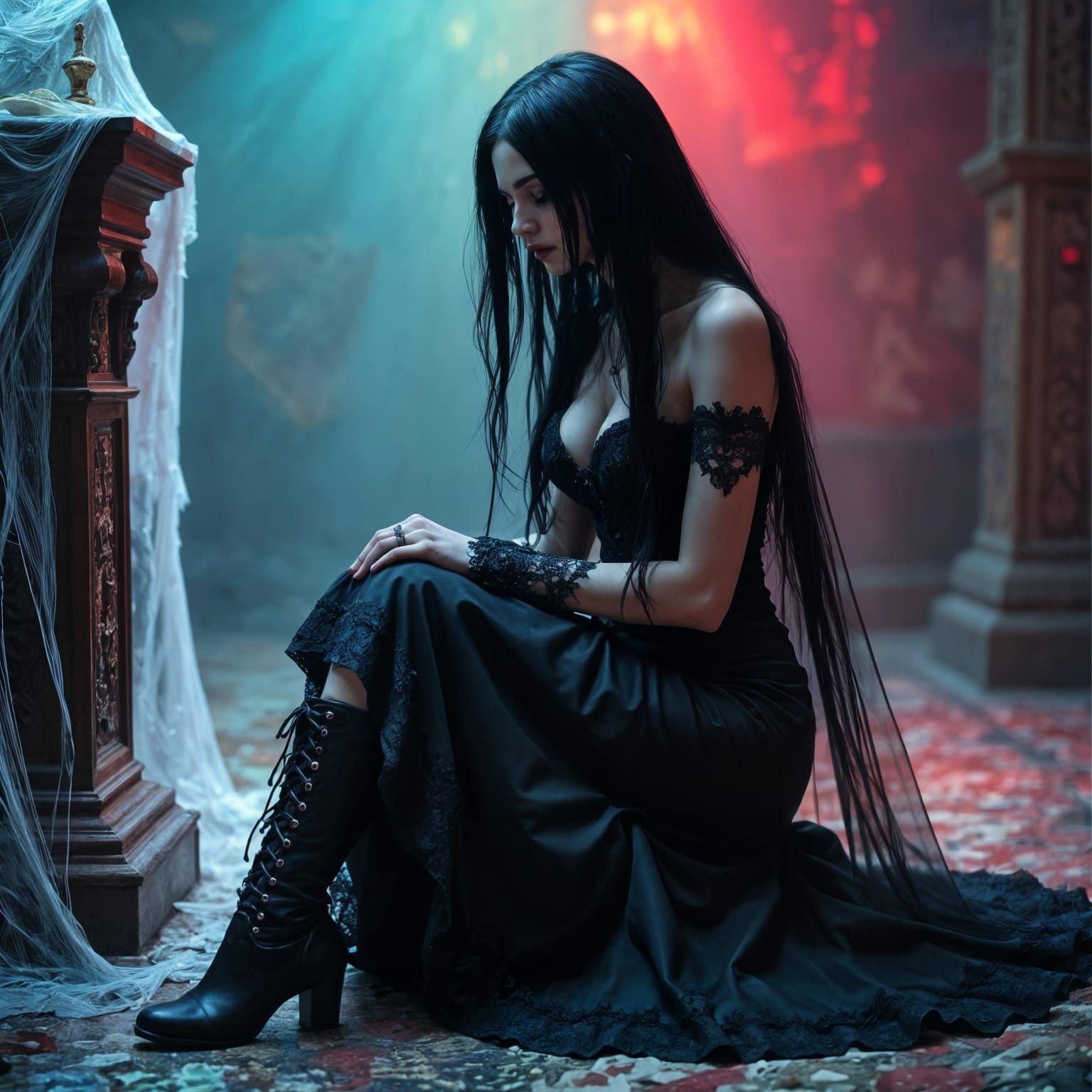 Gothic Bride in Abandoned Church: Detailed Lomography