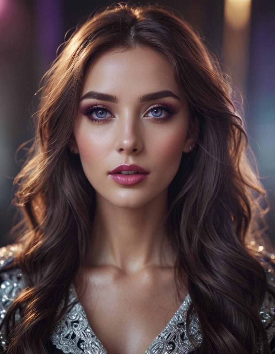 Striking Woman with Violet Eyes in Cinematic Lighting