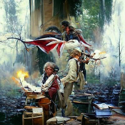 Revolutionary War Scene as Oil Painting
