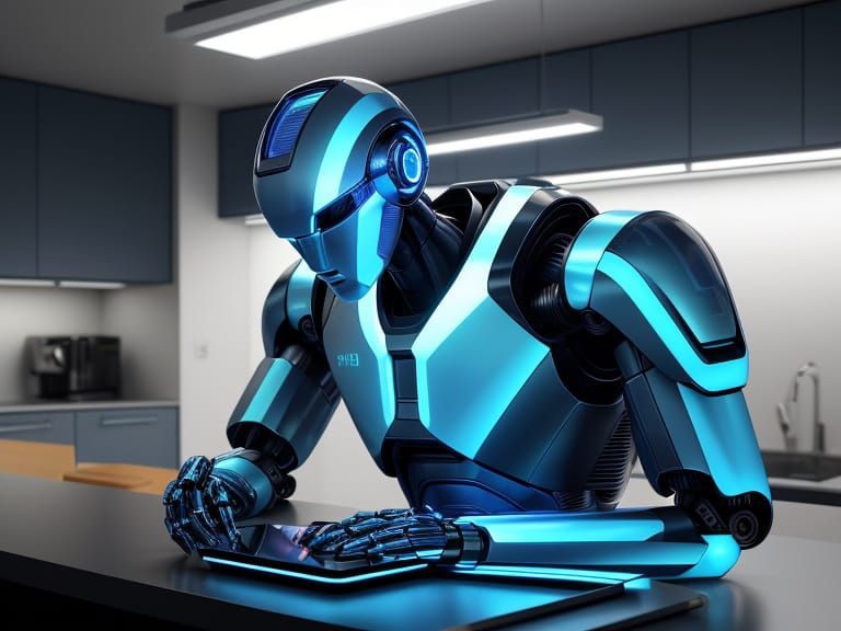 Humanoid Robot Stares at Smartphone in Futuristic Photo