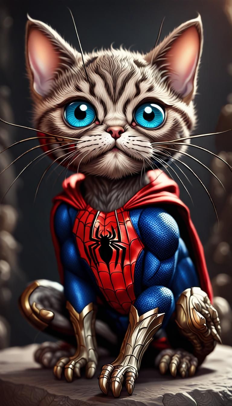 Spidercat: A Cute Feline Superhero in Digital Art