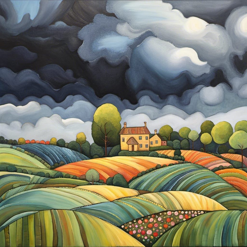 Cotswolds Thunderstorm: Mixed Media Impressionist Masterpiec...