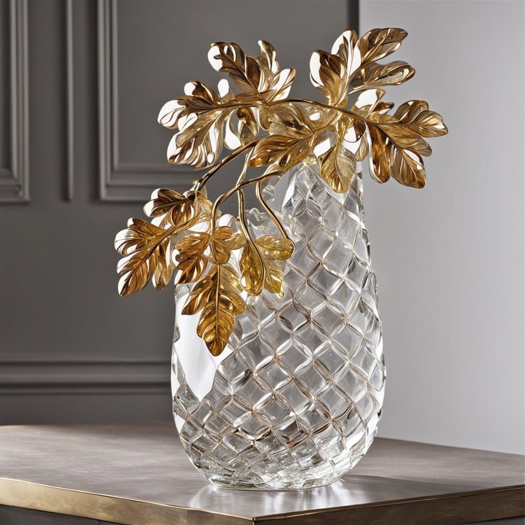 Elegant Glass Grapes Sculpture With Golden Swirls