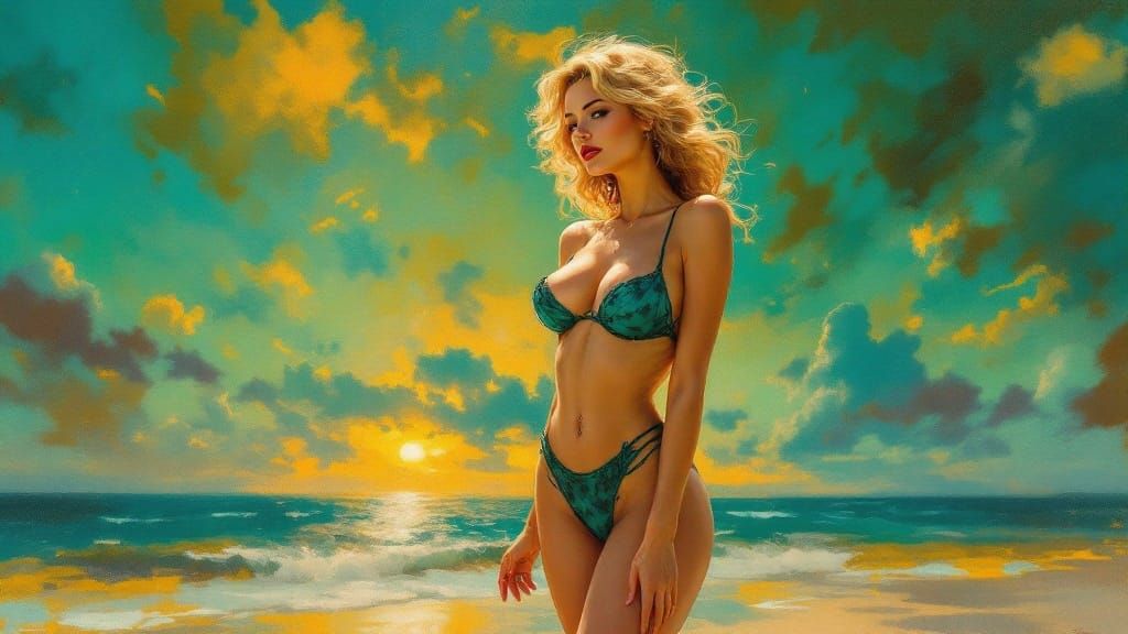 1950s Pin-Up in Impressionist Style