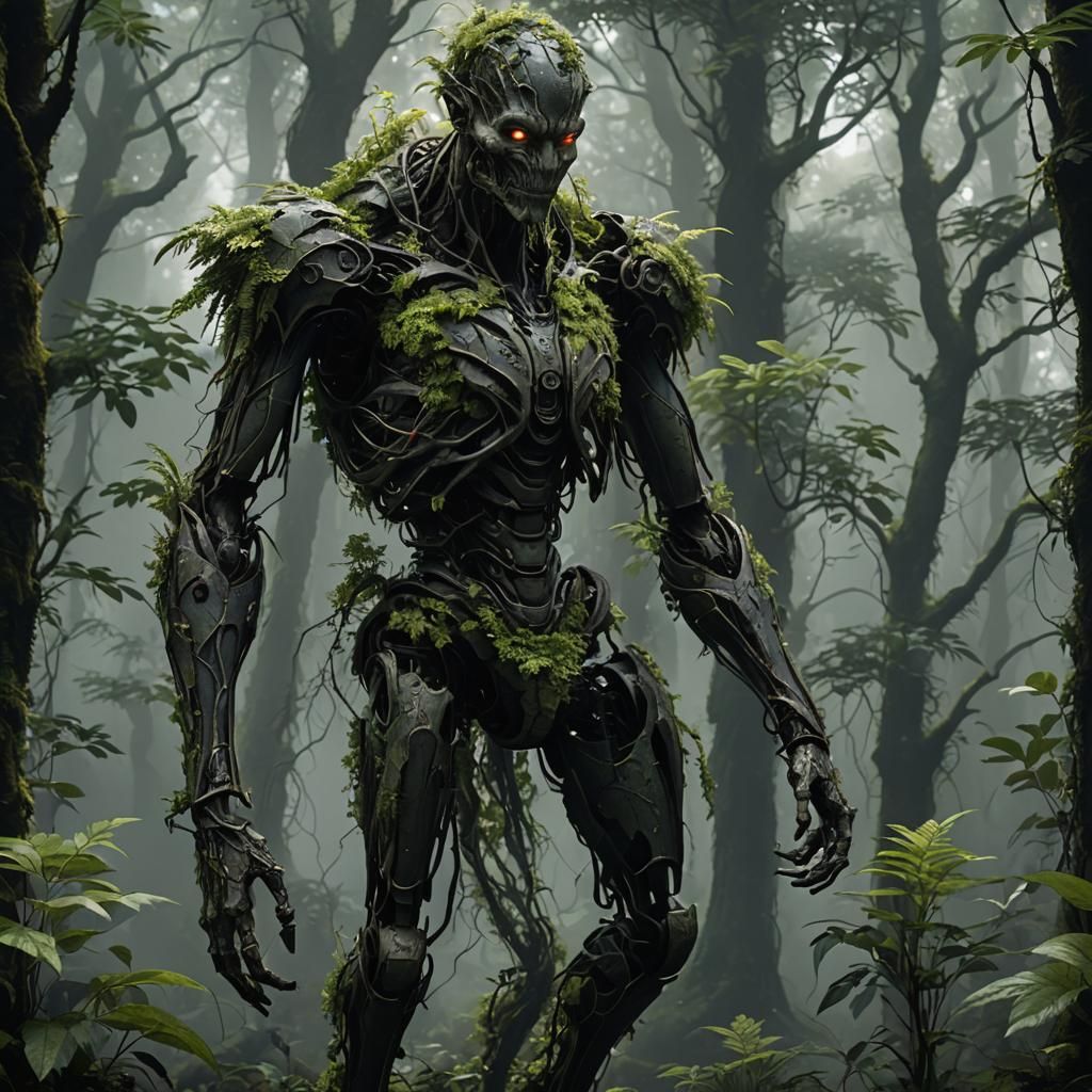 Humanoid Plant in Dark Forest World