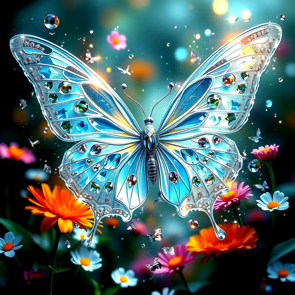 Liquid Silver Butterfly with Stained Glass Wings