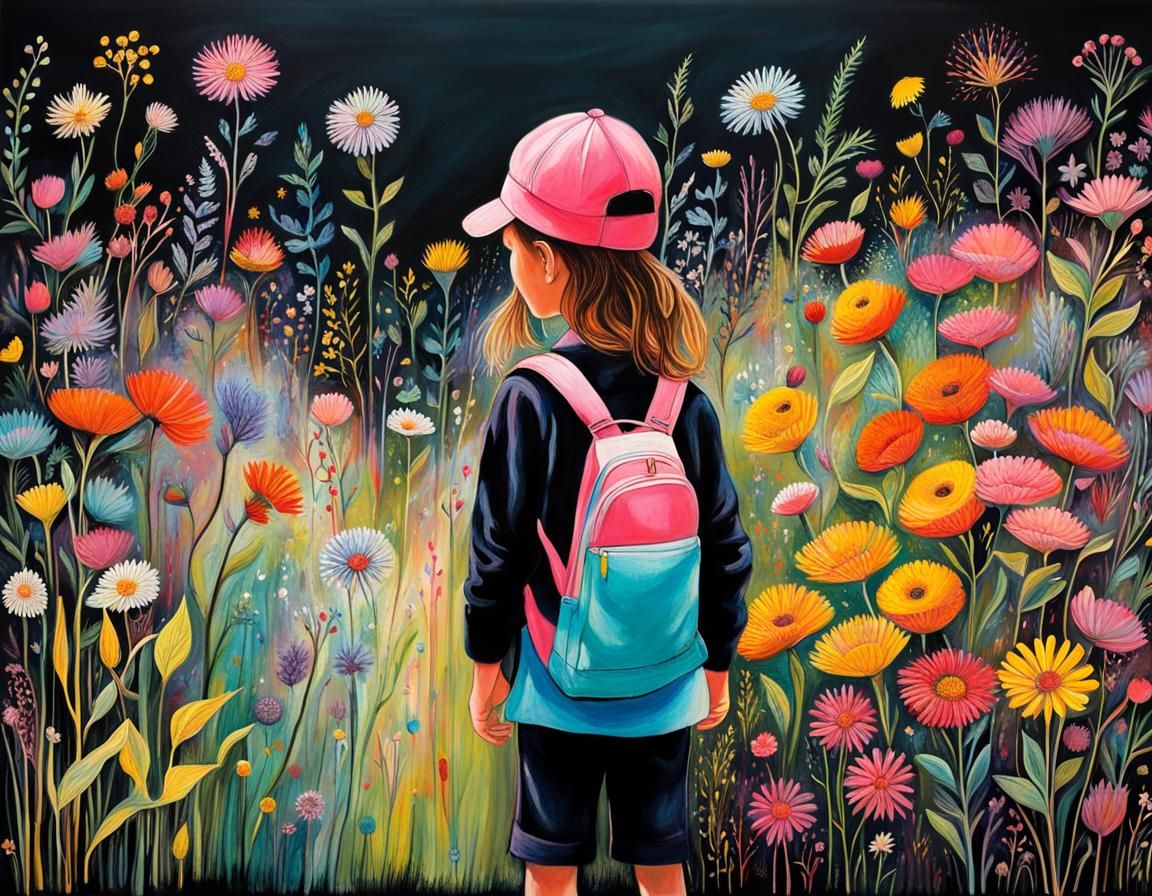 Children Create Whimsical Wildflower Meadow Chalk Art