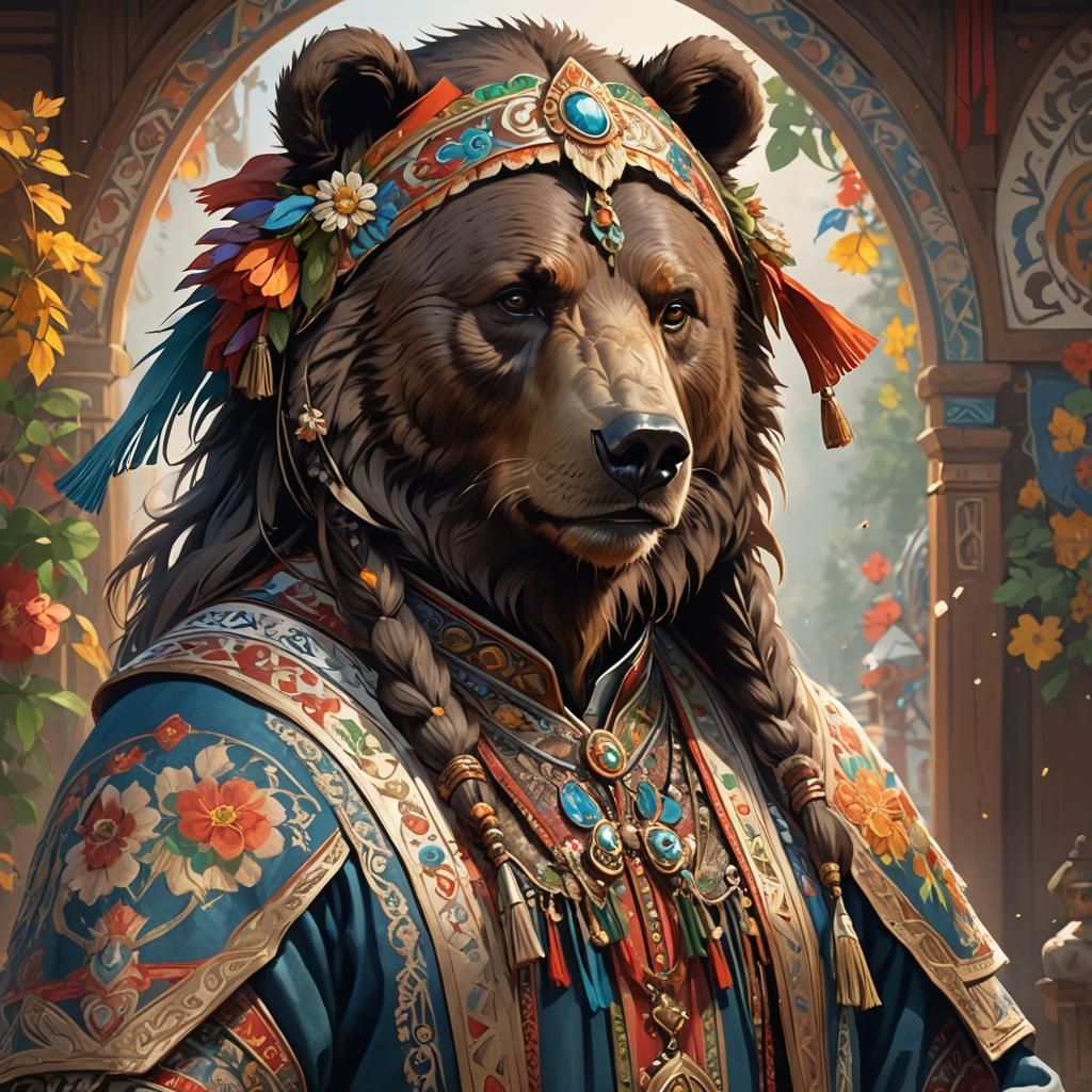 Bear in Bulgarian Folk Costume Portrait