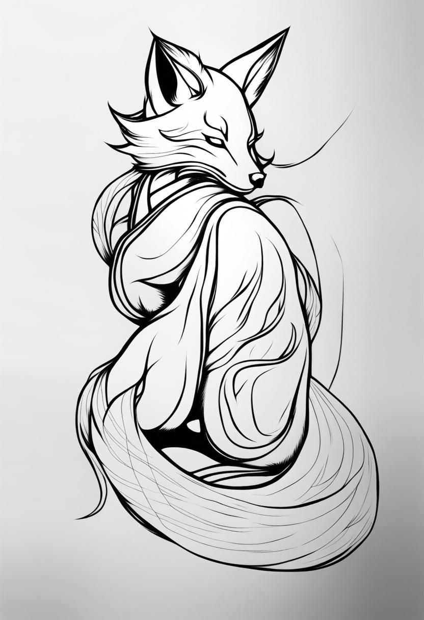 Kitsune one line art (moganji tattoo inspired)