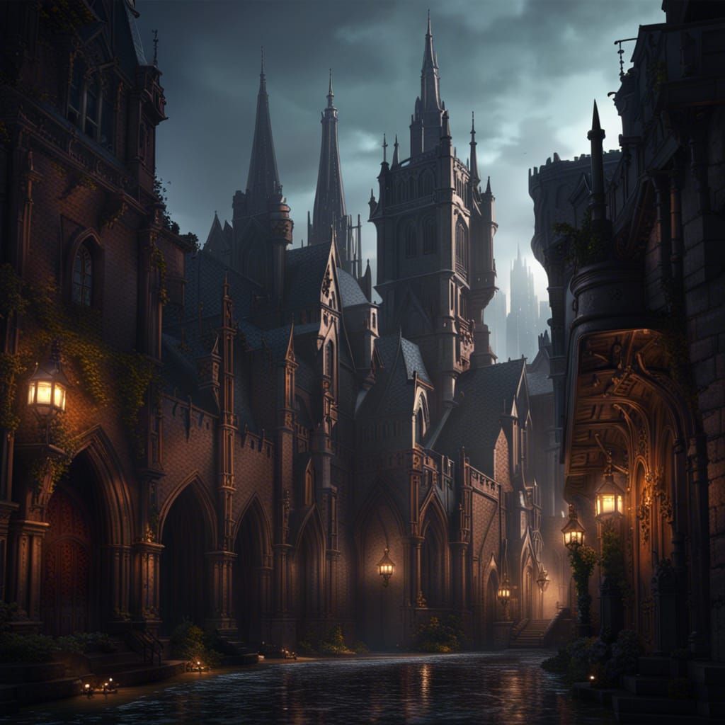 Spectacular Gothic City in Dark Fantasy Style