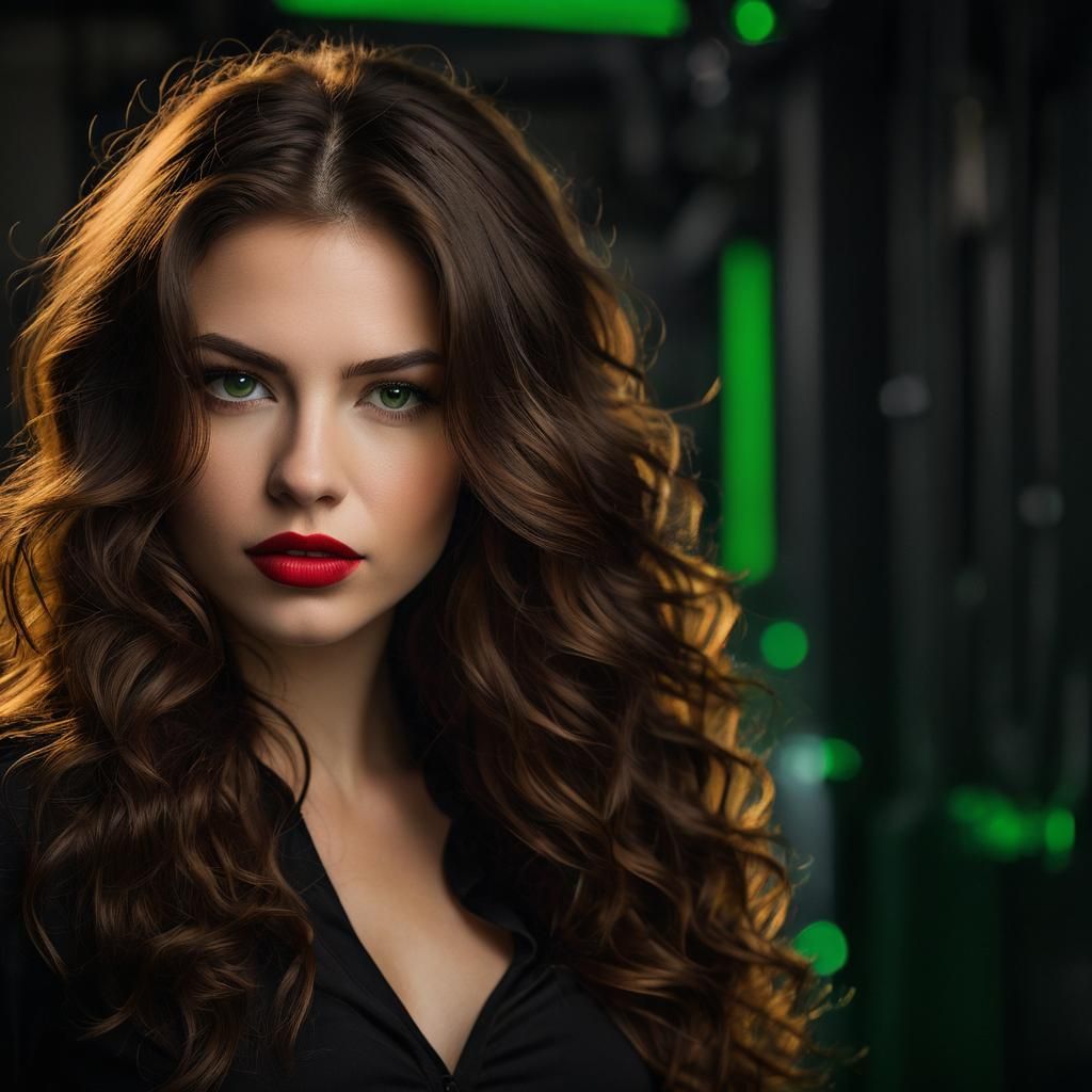 Confident Woman Portrait in Neon Studio Lighting