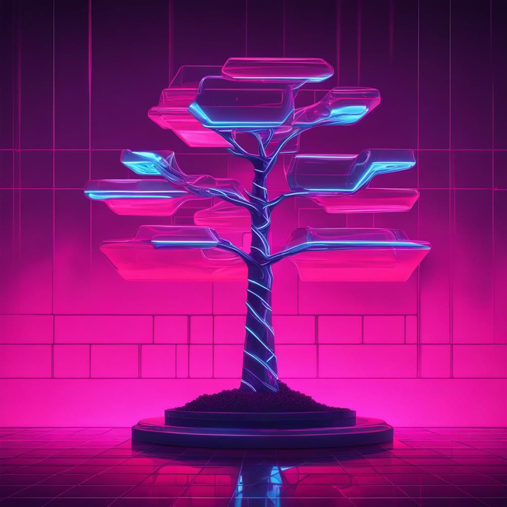 Synthwave Neon Glass Tree in Retro Style