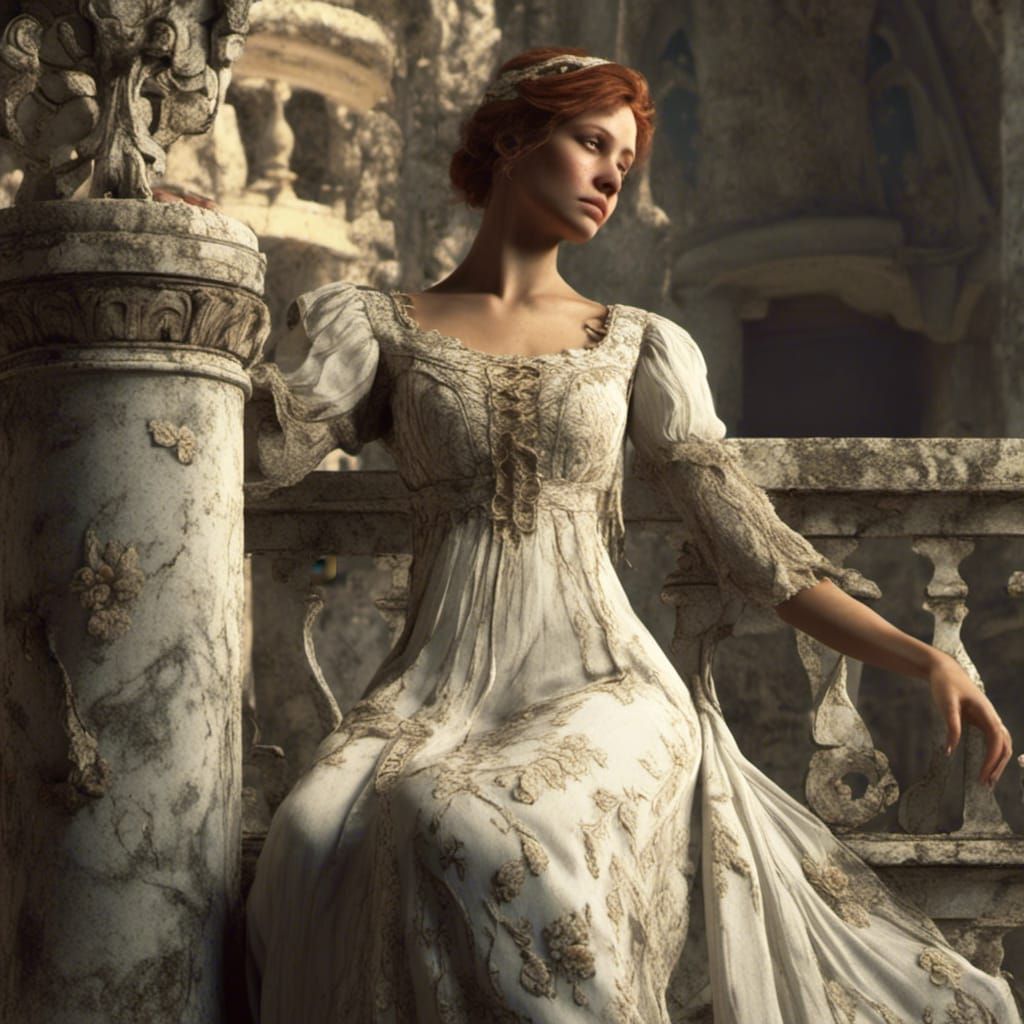 Trapped Woman in Gothic Castle, Dark Fantasy Art