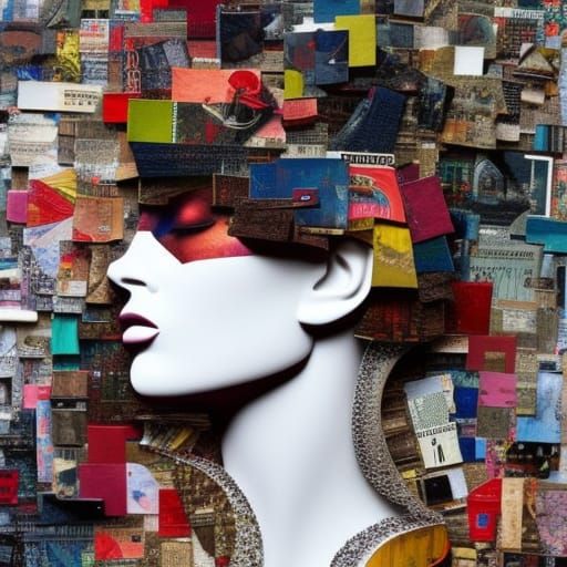 Detailed Mixed-Media Collage Portrait with Paper Cutouts
