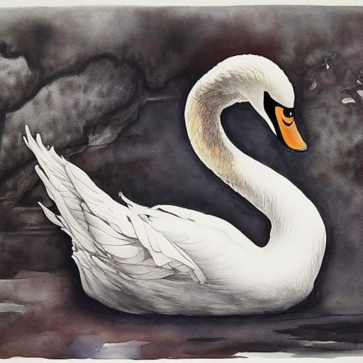 Elegant Swan in Ink and Wash Style