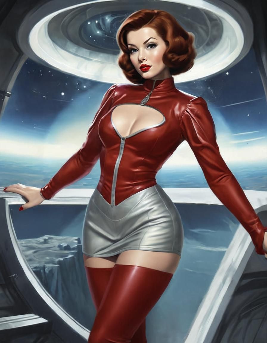 Retro Sci-Fi Pinup Girl on Alien Planet