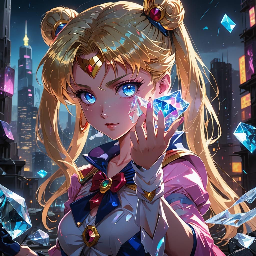 Sailor Moon in Cyberpunk Ruins with Diamond