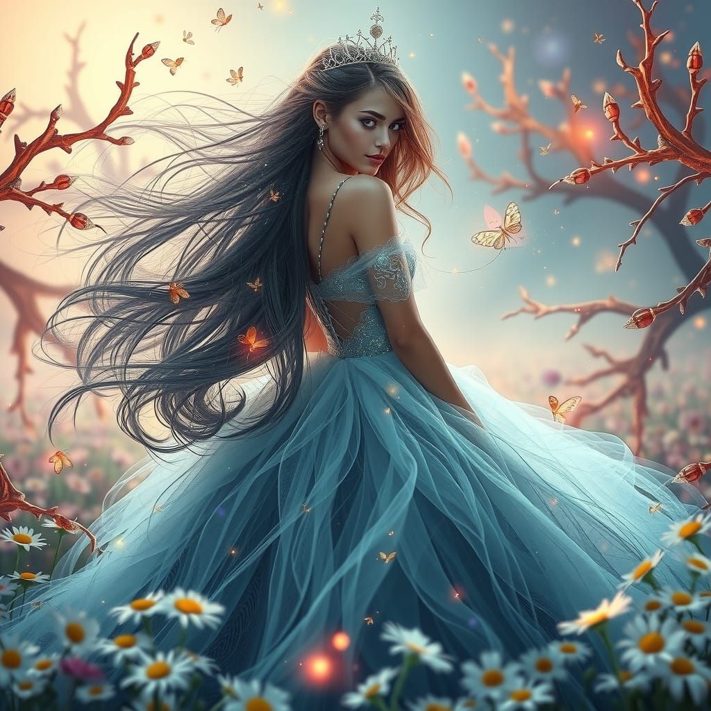 Mystical Princess in a Sea of Daisies