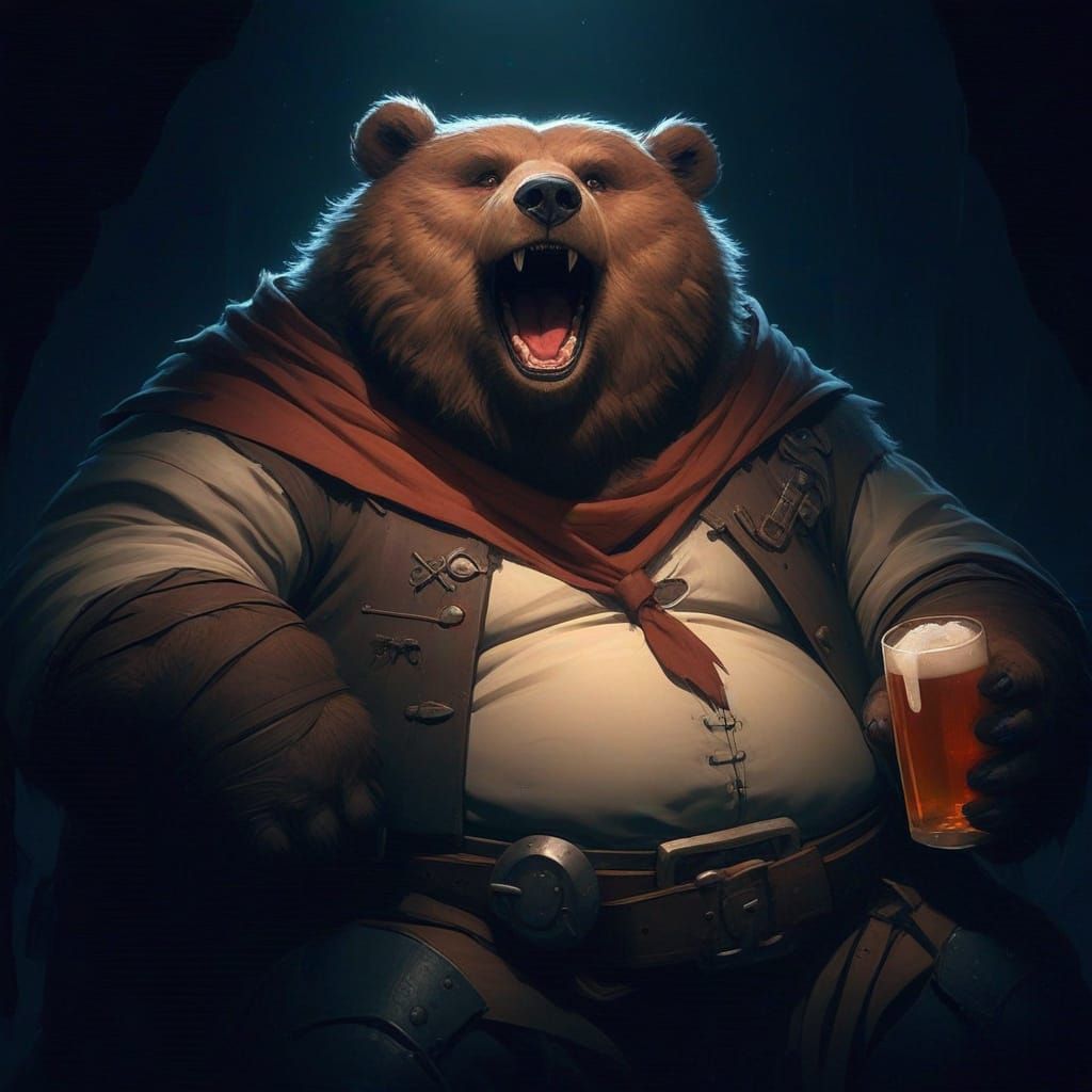Dark Fantasy Grizzly Bear Barkeep Concept Art