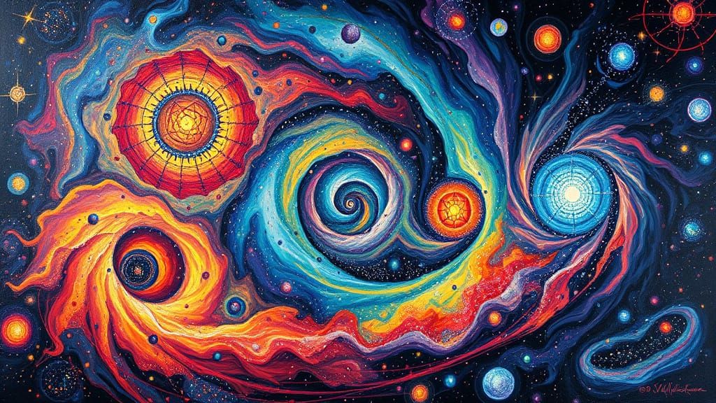 Cosmic Vortexes in Vibrant Abstract Oil Paint