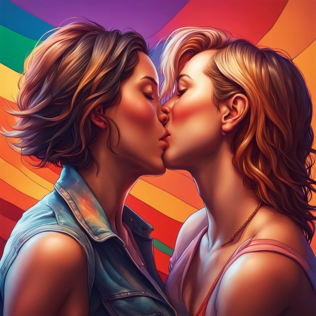 Hyperrealistic Kiss: A Colorful Splash Art Image